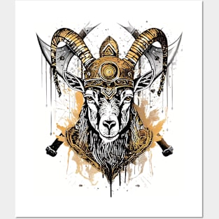 Viking Battle Goat Grunge Style Posters and Art